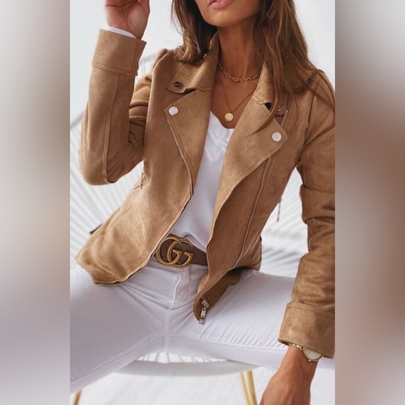 SOLDWomen’s Vintage Slim Boyfriend Style Suede Jacket Coat - Picture 3 of 5